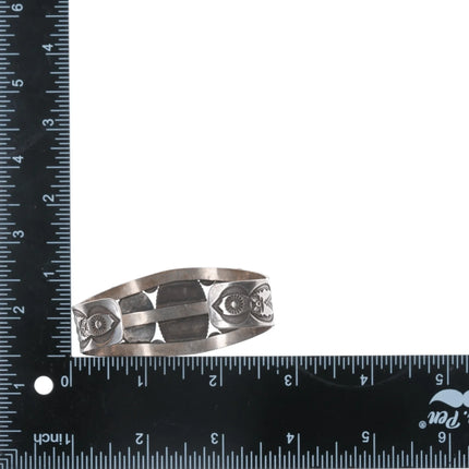 6.625" 40's-50's Navajo Hand stamped silver triple turquoise cuff bracelet - Estate Fresh Austin