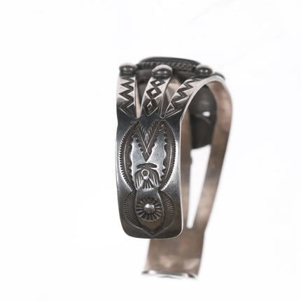 6.625" 40's-50's Navajo Hand stamped silver triple turquoise cuff bracelet - Estate Fresh Austin