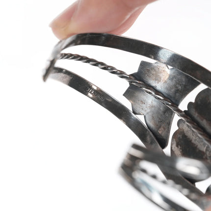 6.625" 40's-50's Navajo silver & agate cuff bracelet - Estate Fresh Austin