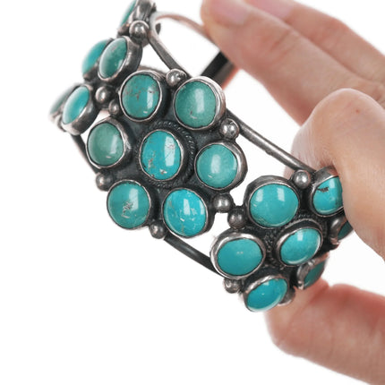6.625" 40's-50's Navajo silver turquoise cluster cuff bracelet - Estate Fresh Austin