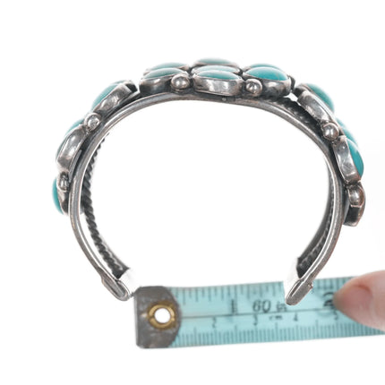 6.625" 40's-50's Navajo silver turquoise cluster cuff bracelet - Estate Fresh Austin