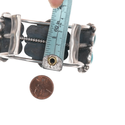 6.625" 40's-50's Navajo silver turquoise cluster cuff bracelet - Estate Fresh Austin