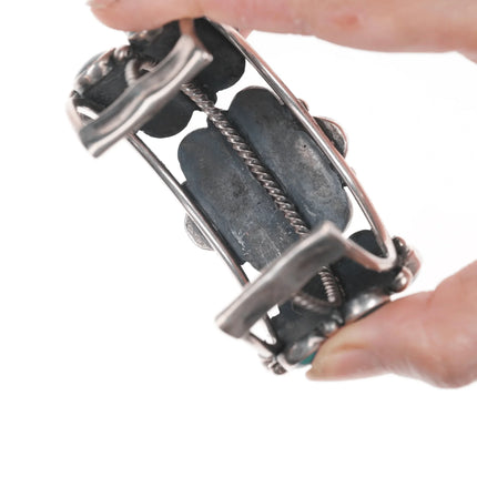 6.625" 40's-50's Navajo silver turquoise cluster cuff bracelet - Estate Fresh Austin