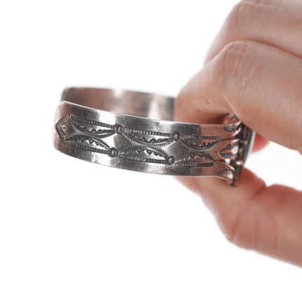6.625" 40's-50's Navajo stamped silver and turquoise cuff bracelet - Estate Fresh Austin