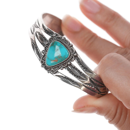 6.625" 40's-50's Navajo stamped silver and turquoise cuff bracelet - Estate Fresh Austin