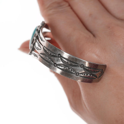 6.625" 40's-50's Navajo stamped silver and turquoise cuff bracelet - Estate Fresh Austin