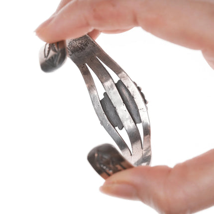 6.625" 40's-50's Navajo stamped silver and turquoise cuff bracelet - Estate Fresh Austin