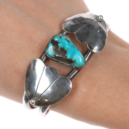6.625" 50's-60's Navajo silver cuff bracelet with really nice turquoise - Estate Fresh Austin