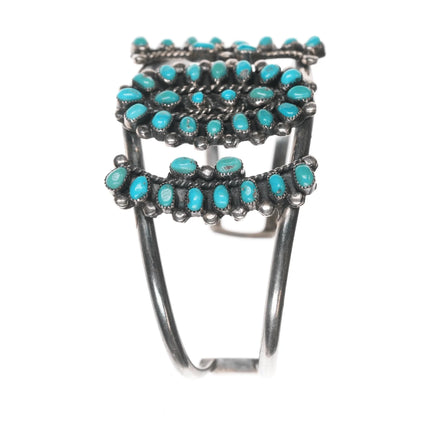 6.625" 50's-60's Zuni silver turquoise cluster cuff bracelet - Estate Fresh Austin