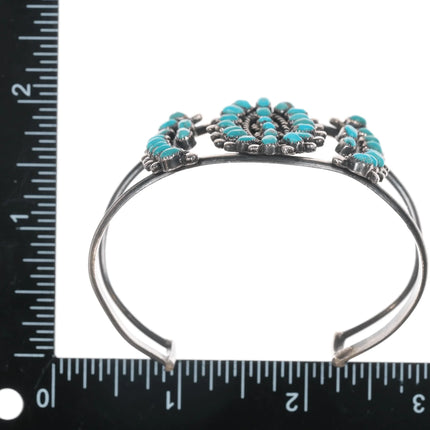 6.625" 50's-60's Zuni silver turquoise cluster cuff bracelet - Estate Fresh Austin