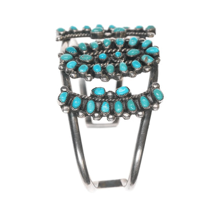 6.625" 50's-60's Zuni silver turquoise cluster cuff bracelet - Estate Fresh Austin