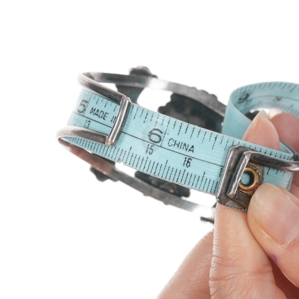 6.625" 50's-60's Zuni silver turquoise cluster cuff bracelet - Estate Fresh Austin