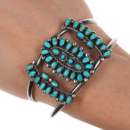 6.625" 50's-60's Zuni silver turquoise cluster cuff bracelet - Estate Fresh Austin