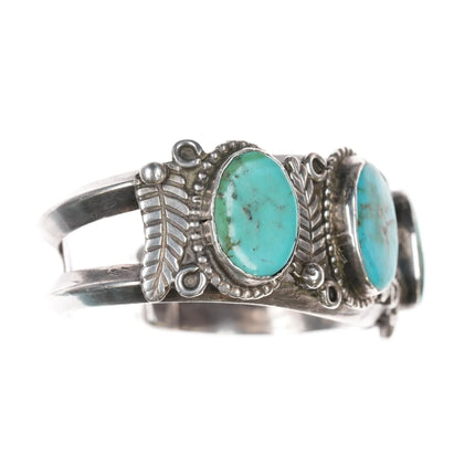 6.625" 60's-70's Navajo sterling turquoise feather cuff bracelet - Estate Fresh Austin