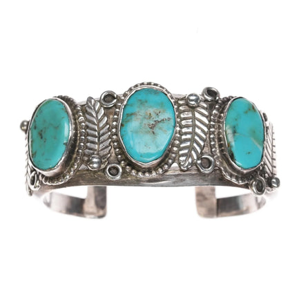 6.625" 60's-70's Navajo sterling turquoise feather cuff bracelet - Estate Fresh Austin