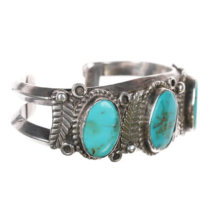 6.625" 60's-70's Navajo sterling turquoise feather cuff bracelet - Estate Fresh Austin