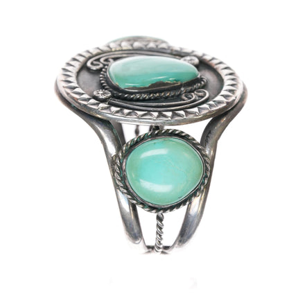 6 5/8" 60's Native American sterling and turquoise large cuff bracelet - Estate Fresh Austin