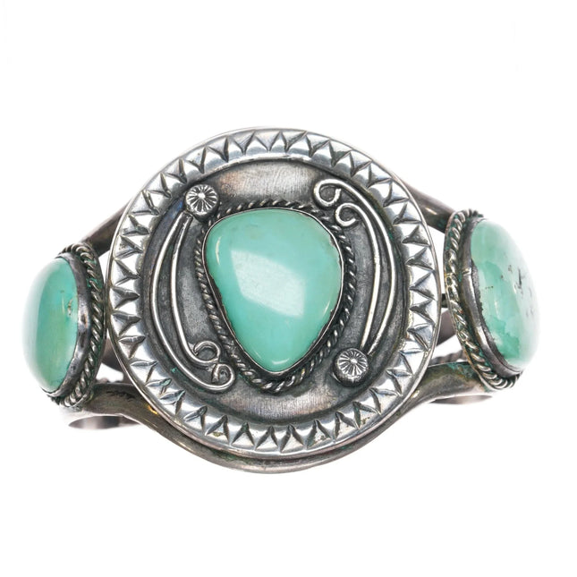 6.625" 60's Native American sterling and turquoise large cuff bracelet - Estate Fresh Austin