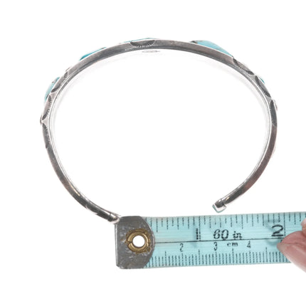 6.625" BL Vintage Native American silver row cuff bracelet with turquoise - Estate Fresh Austin