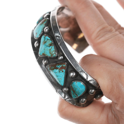 6.625" BL Vintage Native American silver row cuff bracelet with turquoise - Estate Fresh Austin