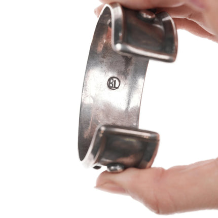 6.625" BL Vintage Native American silver row cuff bracelet with turquoise - Estate Fresh Austin