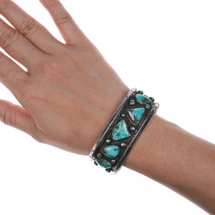 6.625" BL Vintage Native American silver row cuff bracelet with turquoise - Estate Fresh Austin