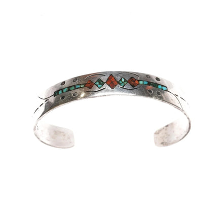 6.625" C Navajo vintage Chip inlay sterling cuff bracelet - Estate Fresh Austin