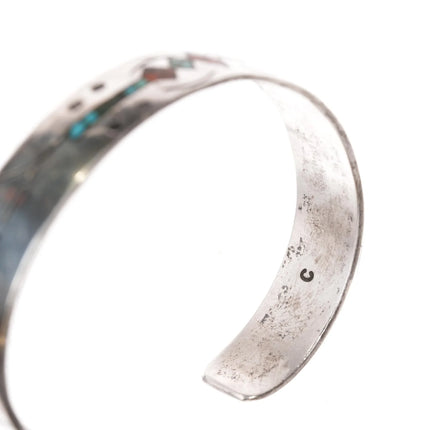 6.625" C Navajo vintage Chip inlay sterling cuff bracelet - Estate Fresh Austin