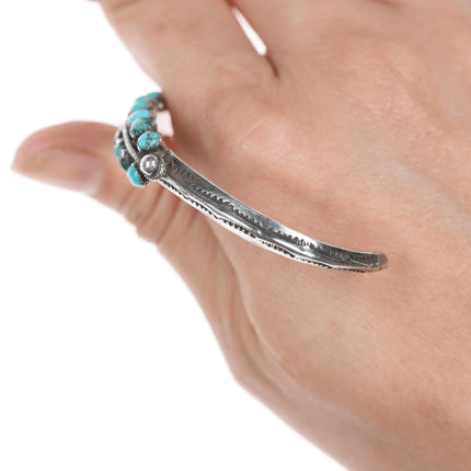6.625" c1930's Zuni snake eye turquoise double row cuff bracelet - Estate Fresh Austin