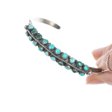 6.625" c1930's Zuni snake eye turquoise double row cuff bracelet - Estate Fresh Austin