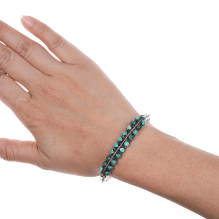 6.625" c1930's Zuni snake eye turquoise double row cuff bracelet - Estate Fresh Austin