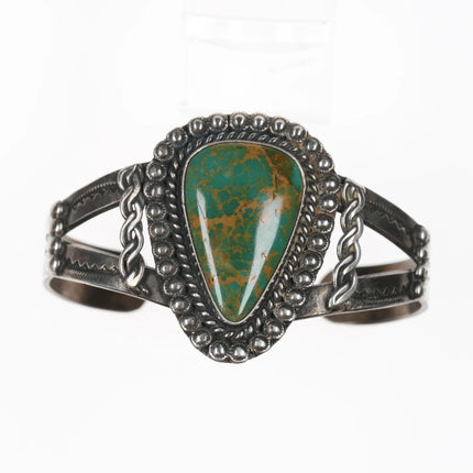 6.625" c1940's King's Manassa turquoise silver Native American cuff bracelet - Estate Fresh Austin