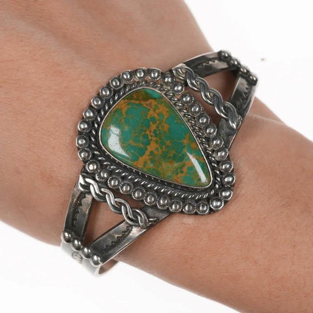 6.625" c1940's King's Manassa turquoise silver Native American cuff bracelet - Estate Fresh Austin