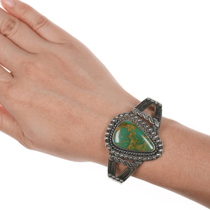 6.625" c1940's King's Manassa turquoise silver Native American cuff bracelet - Estate Fresh Austin