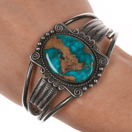 6.625" c1940's Native American silver high grade turquoise cuff bracelet - Estate Fresh Austin