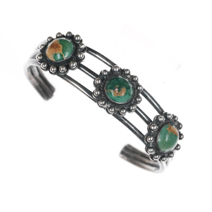 6.625" c1940's Navajo Cerrillos Turquoise triple shank silver cuff bracelet - Estate Fresh Austin