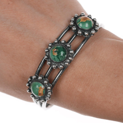 6.625" c1940's Navajo Cerrillos Turquoise triple shank silver cuff bracelet - Estate Fresh Austin