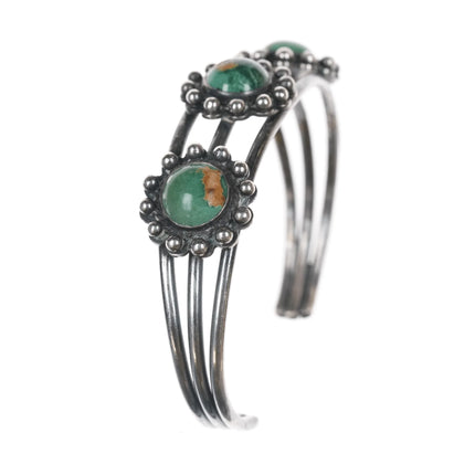 6.625" c1940's Navajo Cerrillos Turquoise triple shank silver cuff bracelet - Estate Fresh Austin