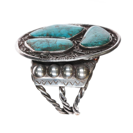 6 5/8" c1950's Large Native American sterling cuff bracelet with turquoise - Estate Fresh Austin