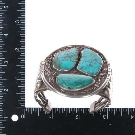 6 5/8" c1950's Large Native American sterling cuff bracelet with turquoise - Estate Fresh Austin