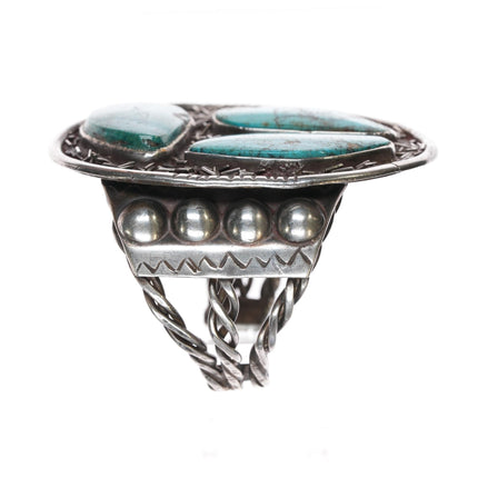 6 5/8" c1950's Large Native American sterling cuff bracelet with turquoise - Estate Fresh Austin