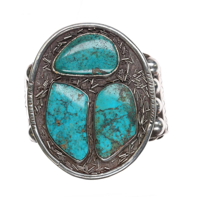 6.625" c1950's Large Native American sterling cuff bracelet with turquoise - Estate Fresh Austin