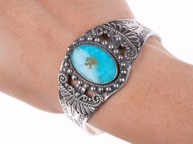 6.625" c1950's Maisels Navajo sterling and turquoise bracelet - Estate Fresh Austin
