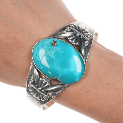 6.625" c1950's Navajo Curio sterling high grade turquoise cuff bracelet - Estate Fresh Austin