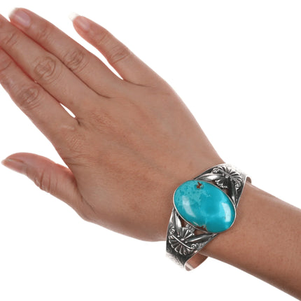 6.625" c1950's Navajo Curio sterling high grade turquoise cuff bracelet - Estate Fresh Austin