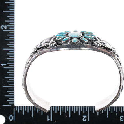 6.625" c1950's Navajo sterling high grade turquoise cluster cuff bracelet - Estate Fresh Austin