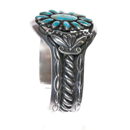 6.625" c1950's Navajo sterling high grade turquoise cluster cuff bracelet - Estate Fresh Austin