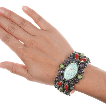 6.625" Darryl Becenti Navajo (1958-2020) Turquoise, Coral, Sugilite cuff bracelet - Estate Fresh Austin