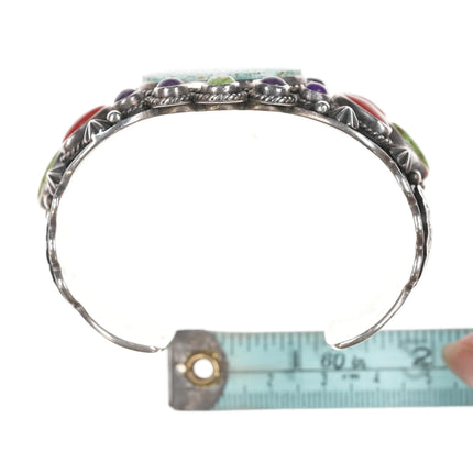 6.625" Darryl Becenti Navajo (1958-2020) Turquoise, Coral, Sugilite cuff bracelet - Estate Fresh Austin