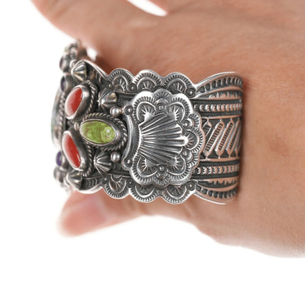 6.625" Darryl Becenti Navajo (1958-2020) Turquoise, Coral, Sugilite cuff bracelet - Estate Fresh Austin